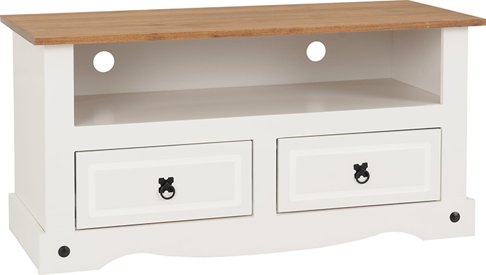 Corona 2 Drawer Flat Screen TV Unit In White Distressed Pine